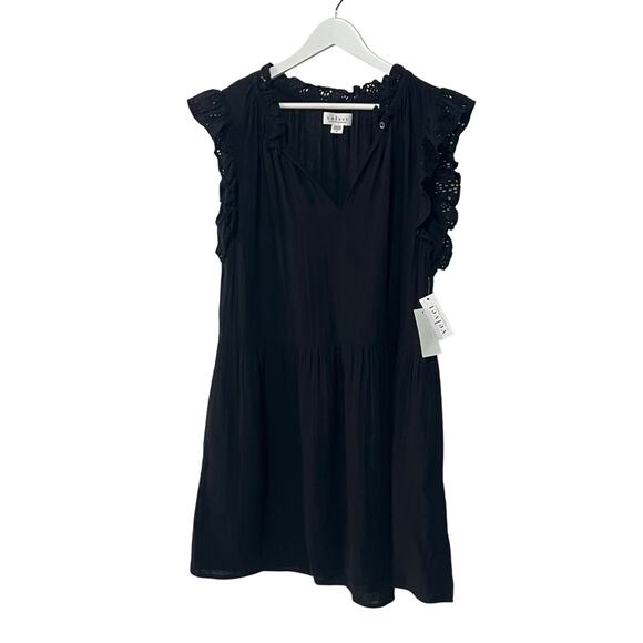 VELVET GRAHAM SPENCER WMNS SMALL GRACE COTTON RUFFLE SLEEVE MINI DRESS BLK NEW - Picture 5 of 14
